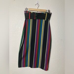 Switchblade Stiletto multi color striped pencil skirt wide black belt Medium